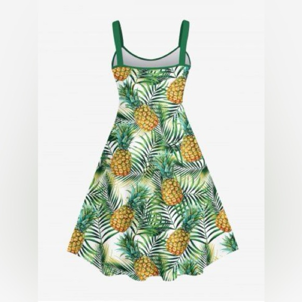 Tropical Pineapple Print Sundress - Green & Yellow